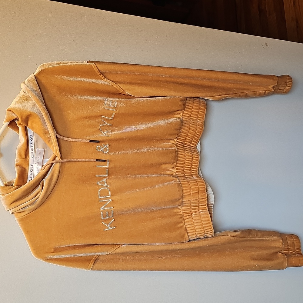 Kendall & Kylie Gold Velvet Cowl Neck Sweater